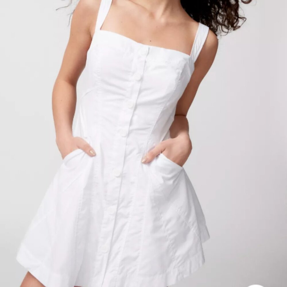 UO Teega Button Pinafore Mini Dress
